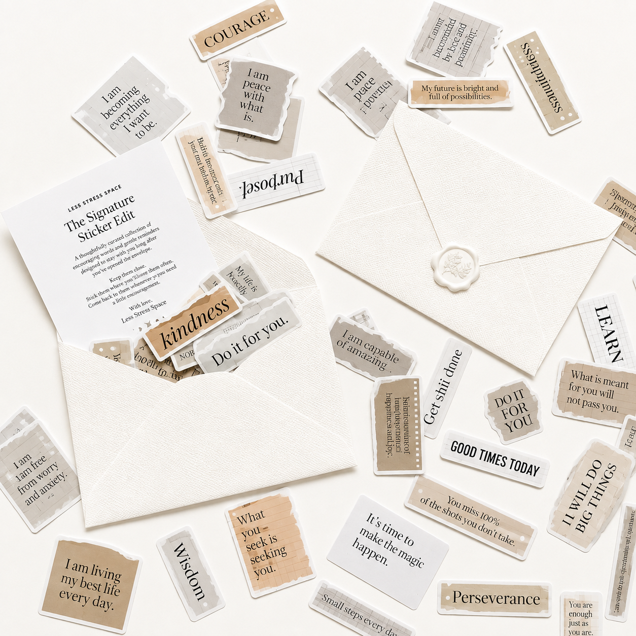 The Signature Sticker Edit | 50 Neutral Vinyl Affirmation Stickers