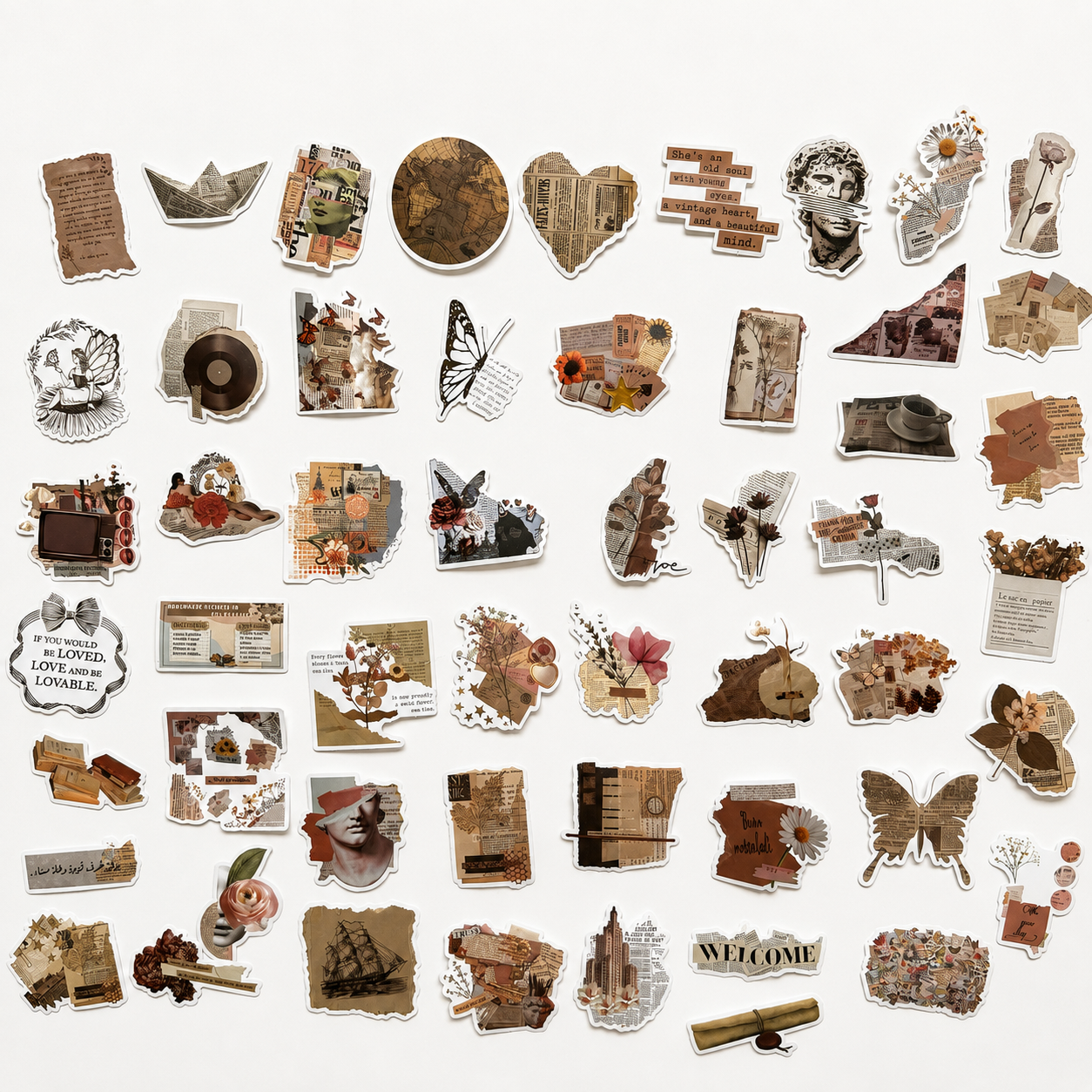 The Vintage Sticker Keepsake Box | 50-Piece Journaling Sticker Set