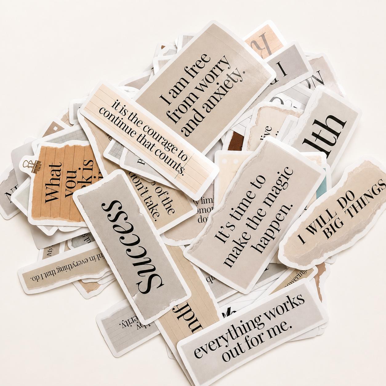 The Signature Sticker Edit | 50 Neutral Vinyl Affirmation Stickers