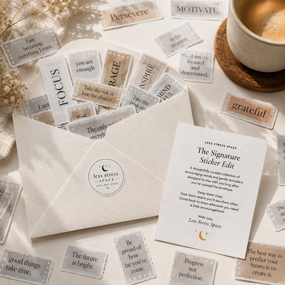 The Signature Sticker Edit | 50 Neutral Vinyl Affirmation Stickers