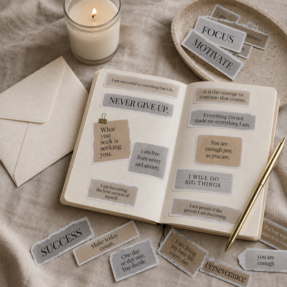 The Signature Sticker Edit | 50 Neutral Vinyl Affirmation Stickers